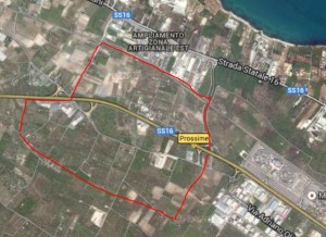 in rosso l'area che con il nuovo PUG dovrebbe diventare la futura zona industriale di Bisceglie, denominata anche Zona ASI