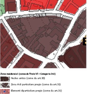 Figura 3. Stralcio estrapolato dal Piano Regolatore Generale (PRG) del 1977, strumento urbanistico ancora vigente