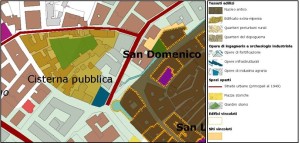 Figura 2. Stralcio estrapolato dalla carta SC 2.13 – Patrimonio Storico Urbano nell’ambito del “Sistema della conoscenze”